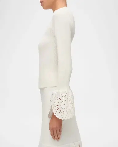 SIMKHAI Elyse Long-Sleeve Embroidered Cuff Top | Thumbnail 3 SIMKHAI Elyse Long-Sleeve Embroidered Cuff Top | Thumbnail 3