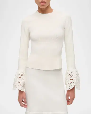 SIMKHAI Elyse Long-Sleeve Embroidered Cuff Top | Thumbnail 4 SIMKHAI Elyse Long-Sleeve Embroidered Cuff Top | Thumbnail 4