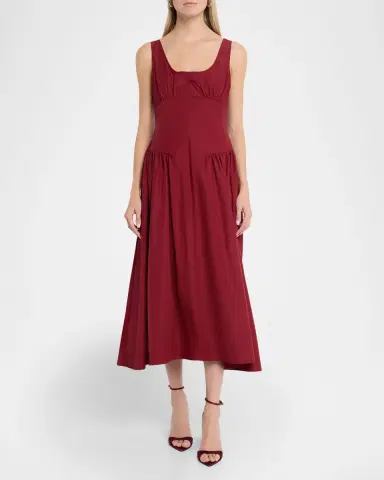 Proenza Schouler White Label Kendal Drop-Waist Technical Cotton Midi Dress | Thumbnail 6 Proenza Schouler White Label Kendal Drop-Waist Technical Cotton Midi Dress | Thumbnail 6