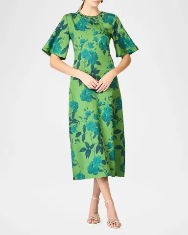 Sachin & Babi Lemie Beaded Floral-Print Twill Midi Dress | Thumbnail 2 Sachin & Babi Lemie Beaded Floral-Print Twill Midi Dress | Thumbnail 2
