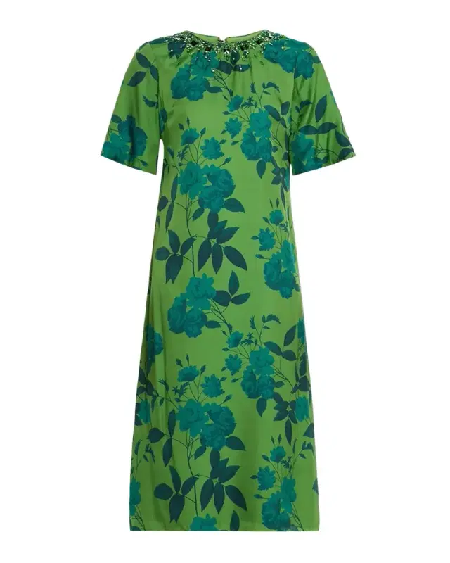 Lemie Beaded Floral-Print Twill Midi Dress Lemie Beaded Floral-Print Twill Midi Dress