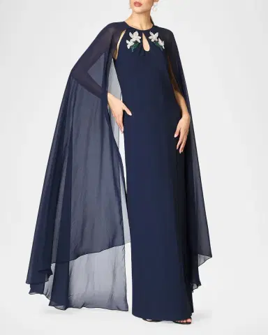 SACHIN & BABI Beaded Chiffon Cape Crepe Gown | Thumbnail 3 SACHIN & BABI Beaded Chiffon Cape Crepe Gown | Thumbnail 3
