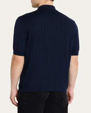 Brunello Cucinelli Men's Cotton Rib Short-Sleeve Shirt | Thumbnail 3 Brunello Cucinelli Men's Cotton Rib Short-Sleeve Shirt | Thumbnail 3