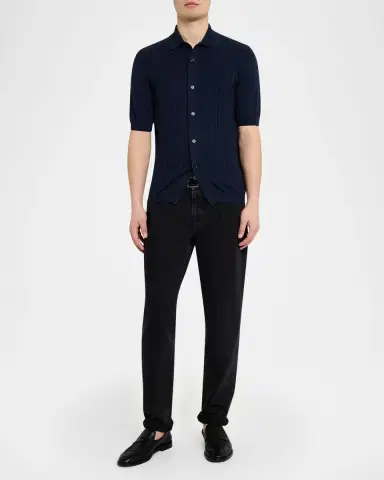 Brunello Cucinelli Men's Cotton Rib Short-Sleeve Shirt | Thumbnail 10 Brunello Cucinelli Men's Cotton Rib Short-Sleeve Shirt | Thumbnail 10