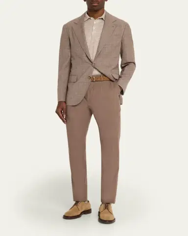 Brunello Cucinelli Men's Cotton Classic-Fit Pleated Pants | Thumbnail 2 Brunello Cucinelli Men's Cotton Classic-Fit Pleated Pants | Thumbnail 2