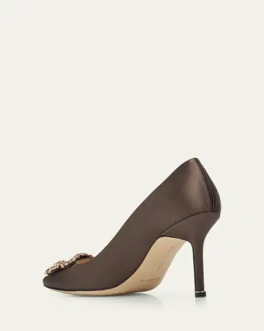 Manolo Blahnik 90mm Hangisis Satin Pumps with Crystal Buckle | Thumbnail 4 Manolo Blahnik 90mm Hangisis Satin Pumps with Crystal Buckle | Thumbnail 4