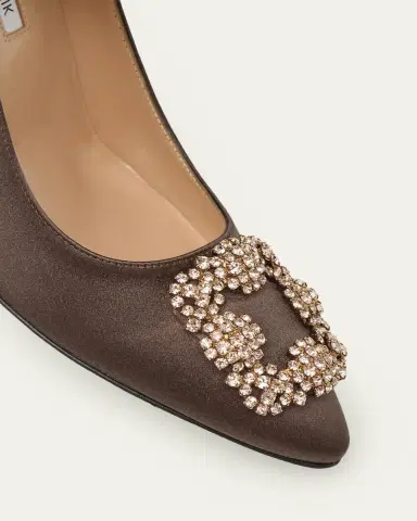 Manolo Blahnik 90mm Hangisis Satin Pumps with Crystal Buckle | Thumbnail 5 Manolo Blahnik 90mm Hangisis Satin Pumps with Crystal Buckle | Thumbnail 5