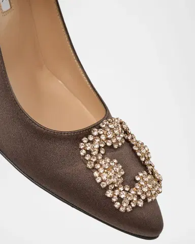 Manolo Blahnik 90mm Hangisis Satin Pumps with Crystal Buckle | Thumbnail 9 Manolo Blahnik 90mm Hangisis Satin Pumps with Crystal Buckle | Thumbnail 9