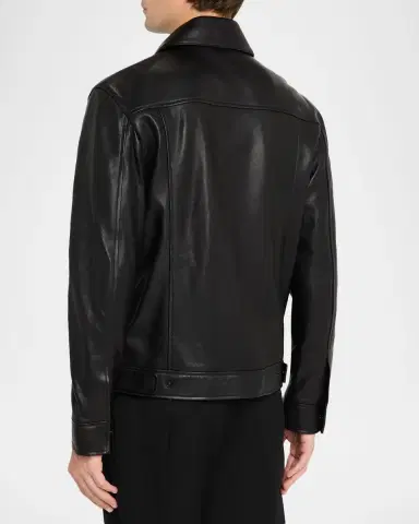Simkhai Men's Landon Collared Leather Jacket | Thumbnail 2 Simkhai Men's Landon Collared Leather Jacket | Thumbnail 2