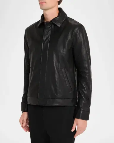 Simkhai Men's Landon Collared Leather Jacket | Thumbnail 3 Simkhai Men's Landon Collared Leather Jacket | Thumbnail 3