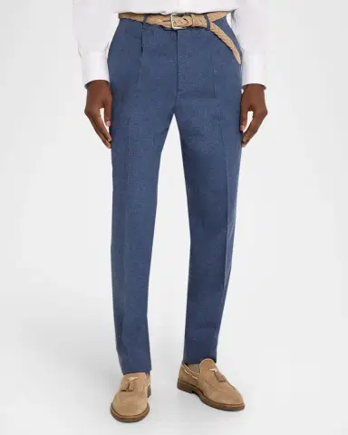 Brunello Cucinelli Men 's Tailored-Fit Pleated Trousers | Thumbnail 4 Brunello Cucinelli Men 's Tailored-Fit Pleated Trousers | Thumbnail 4