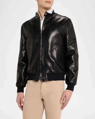 Brunello Cucinelli en 's Polished Nappa Leather Pilot Jacket | Thumbnail 4 Brunello Cucinelli en 's Polished Nappa Leather Pilot Jacket | Thumbnail 4