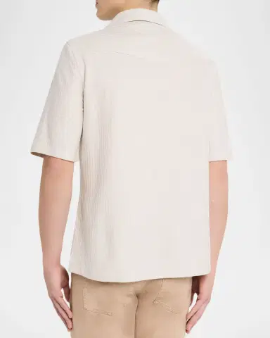 Brunello Cucinelli en 's Cotton and Silk Textured Stripe Camp Shirt | Thumbnail 2 Brunello Cucinelli en 's Cotton and Silk Textured Stripe Camp Shirt | Thumbnail 2