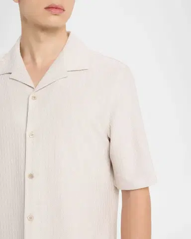 Brunello Cucinelli en 's Cotton and Silk Textured Stripe Camp Shirt | Thumbnail 4 Brunello Cucinelli en 's Cotton and Silk Textured Stripe Camp Shirt | Thumbnail 4