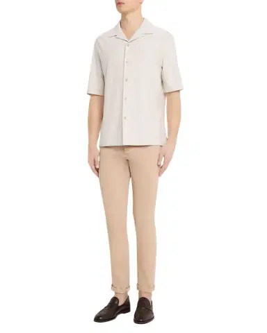 Brunello Cucinelli en 's Cotton and Silk Textured Stripe Camp Shirt | Thumbnail 1 Brunello Cucinelli en 's Cotton and Silk Textured Stripe Camp Shirt | Thumbnail 1