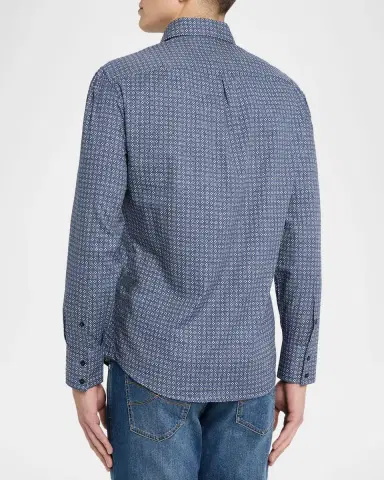 Brunello Cucinelli Men 's Cotton Geometric Medallion Slim-Fit Button-Down Shirt | Thumbnail 3 Brunello Cucinelli Men 's Cotton Geometric Medallion Slim-Fit Button-Down Shirt | Thumbnail 3
