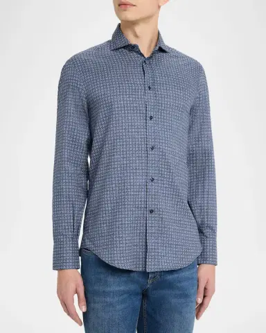 Brunello Cucinelli Men 's Cotton Geometric Medallion Slim-Fit Button-Down Shirt | Thumbnail 4 Brunello Cucinelli Men 's Cotton Geometric Medallion Slim-Fit Button-Down Shirt | Thumbnail 4