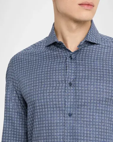 Brunello Cucinelli Men 's Cotton Geometric Medallion Slim-Fit Button-Down Shirt | Thumbnail 5 Brunello Cucinelli Men 's Cotton Geometric Medallion Slim-Fit Button-Down Shirt | Thumbnail 5