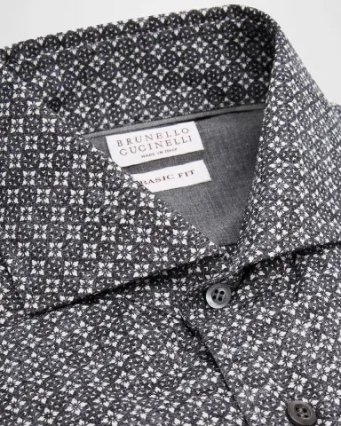 Brunello Cucinelli Men 's Cotton Geometric Medallion Slim-Fit Button-Down Shirt | Thumbnail 6 Brunello Cucinelli Men 's Cotton Geometric Medallion Slim-Fit Button-Down Shirt | Thumbnail 6
