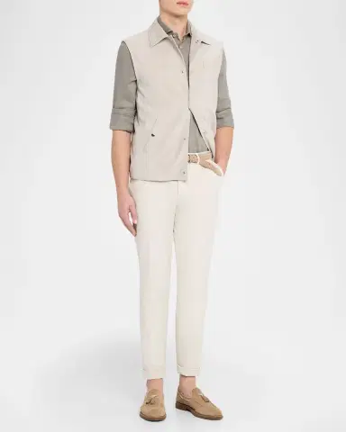 Brunello Cucinelli Men's Linen and Cotton Band Collar Button-Down Shirt | Thumbnail 19 Brunello Cucinelli Men's Linen and Cotton Band Collar Button-Down Shirt | Thumbnail 19