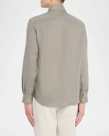 Brunello Cucinelli Men's Linen and Cotton Band Collar Button-Down Shirt | Thumbnail 20 Brunello Cucinelli Men's Linen and Cotton Band Collar Button-Down Shirt | Thumbnail 20