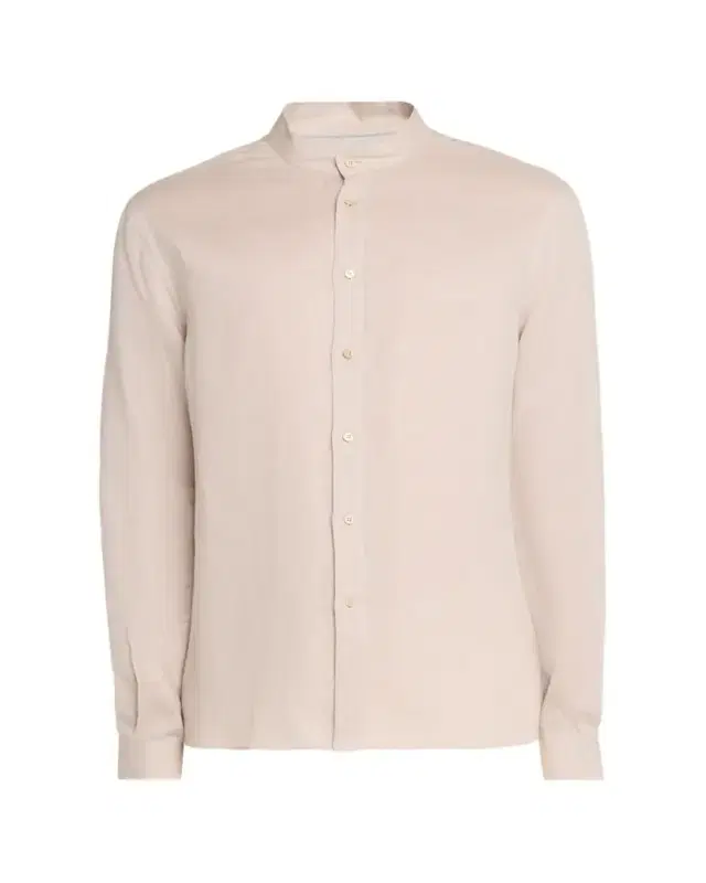 Men's Linen and Cotton Band Collar Button-Down Shirt Men's Linen and Cotton Band Collar Button-Down Shirt