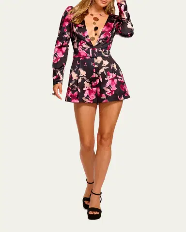 Ramy Brook Ravenna Floral Plunging Long-Sleeve Romper | Thumbnail 2 Ramy Brook Ravenna Floral Plunging Long-Sleeve Romper | Thumbnail 2