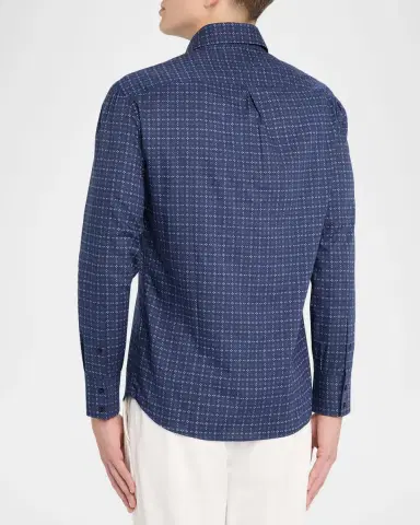 Brunello Cucinelli Men 's Slim Fit Geometric Cotton Button-Down Shirt | Thumbnail 3 Brunello Cucinelli Men 's Slim Fit Geometric Cotton Button-Down Shirt | Thumbnail 3
