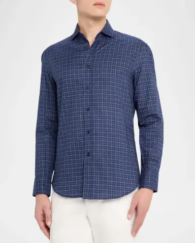 Brunello Cucinelli Men 's Slim Fit Geometric Cotton Button-Down Shirt | Thumbnail 4 Brunello Cucinelli Men 's Slim Fit Geometric Cotton Button-Down Shirt | Thumbnail 4