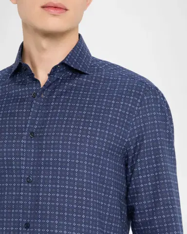 Brunello Cucinelli Men 's Slim Fit Geometric Cotton Button-Down Shirt | Thumbnail 5 Brunello Cucinelli Men 's Slim Fit Geometric Cotton Button-Down Shirt | Thumbnail 5