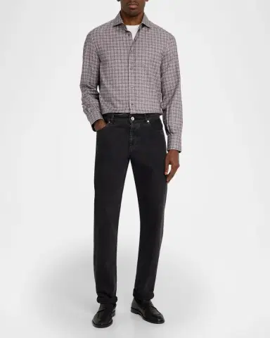 Brunello Cucinelli Men 's Slim Fit Geometric Cotton Button-Down Shirt | Thumbnail 6 Brunello Cucinelli Men 's Slim Fit Geometric Cotton Button-Down Shirt | Thumbnail 6