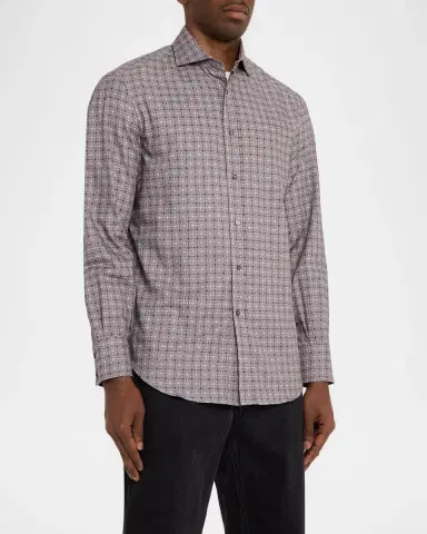 Brunello Cucinelli Men 's Slim Fit Geometric Cotton Button-Down Shirt | Thumbnail 8 Brunello Cucinelli Men 's Slim Fit Geometric Cotton Button-Down Shirt | Thumbnail 8