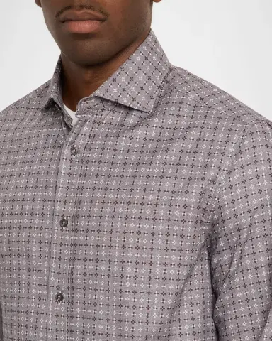 Brunello Cucinelli Men 's Slim Fit Geometric Cotton Button-Down Shirt | Thumbnail 9 Brunello Cucinelli Men 's Slim Fit Geometric Cotton Button-Down Shirt | Thumbnail 9