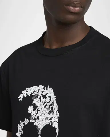 Alexander McQueen Men's Lace Skull Cotton T-Shirt | Thumbnail 4 Alexander McQueen Men's Lace Skull Cotton T-Shirt | Thumbnail 4