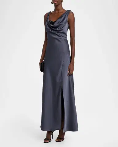 Halston Trina Beaded Cowl-Neck Draped Gown | Thumbnail 4 Halston Trina Beaded Cowl-Neck Draped Gown | Thumbnail 4