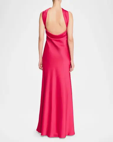 Halston Vali Open-Back Crepe Back Satin Gown | Thumbnail 2 Halston Vali Open-Back Crepe Back Satin Gown | Thumbnail 2