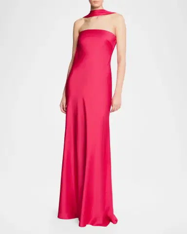 Halston Vali Open-Back Crepe Back Satin Gown | Thumbnail 3 Halston Vali Open-Back Crepe Back Satin Gown | Thumbnail 3