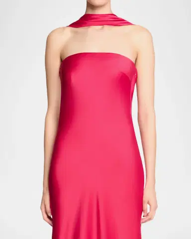 Halston Vali Open-Back Crepe Back Satin Gown | Thumbnail 4 Halston Vali Open-Back Crepe Back Satin Gown | Thumbnail 4