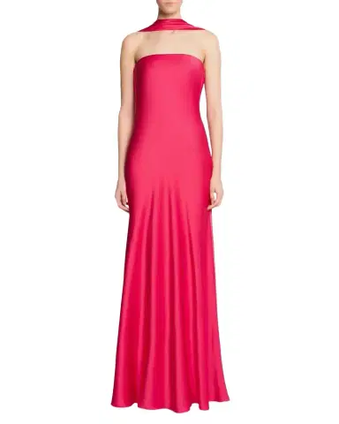 Halston Vali Open-Back Crepe Back Satin Gown | Thumbnail 1 Halston Vali Open-Back Crepe Back Satin Gown | Thumbnail 1