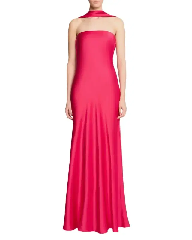 Vali Open-Back Crepe Back Satin Gown Vali Open-Back Crepe Back Satin Gown