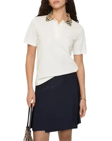 Burberry Imogen Check Collar Short-Sleeve Polo Shirt | Thumbnail 1 Burberry Imogen Check Collar Short-Sleeve Polo Shirt | Thumbnail 1