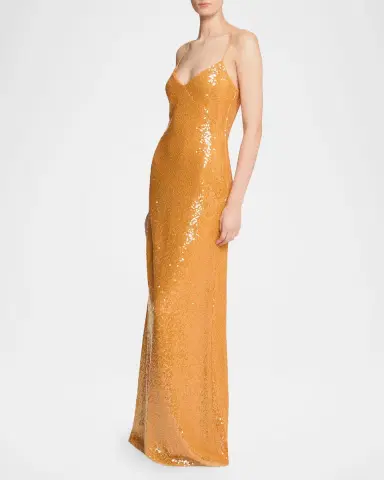 Halston Glora Sequined V-Neck Gown | Thumbnail 4 Halston Glora Sequined V-Neck Gown | Thumbnail 4