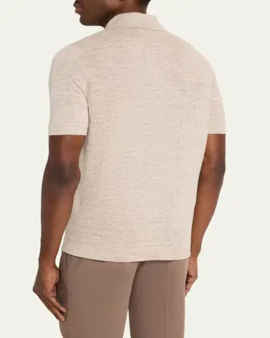 Brunello Cucinelli Men's Linen and Cotton Heathered Polo Shirt | Thumbnail 3 Brunello Cucinelli Men's Linen and Cotton Heathered Polo Shirt | Thumbnail 3
