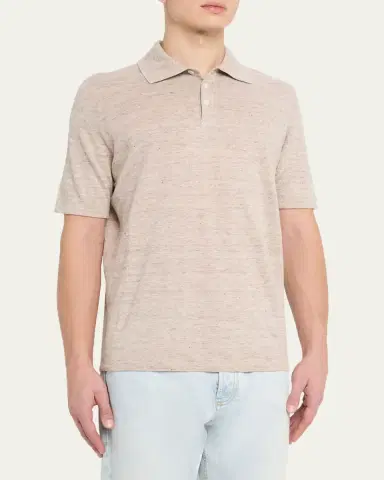 Brunello Cucinelli Men's Linen and Cotton Heathered Polo Shirt | Thumbnail 21 Brunello Cucinelli Men's Linen and Cotton Heathered Polo Shirt | Thumbnail 21