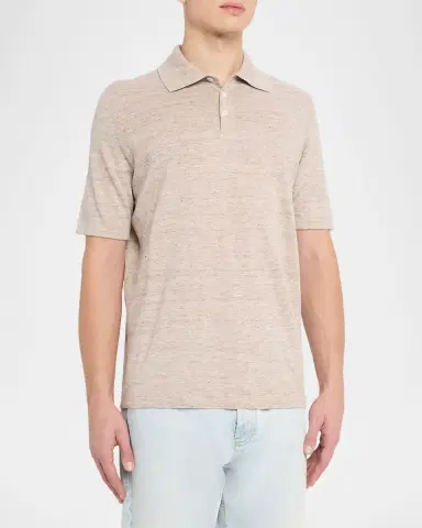 Brunello Cucinelli Men's Linen and Cotton Heathered Polo Shirt | Thumbnail 29 Brunello Cucinelli Men's Linen and Cotton Heathered Polo Shirt | Thumbnail 29