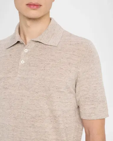 Brunello Cucinelli Men's Linen and Cotton Heathered Polo Shirt | Thumbnail 30 Brunello Cucinelli Men's Linen and Cotton Heathered Polo Shirt | Thumbnail 30