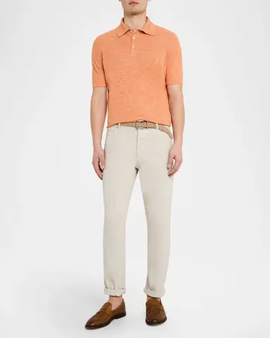 Brunello Cucinelli Men's Linen and Cotton Heathered Polo Shirt | Thumbnail 35 Brunello Cucinelli Men's Linen and Cotton Heathered Polo Shirt | Thumbnail 35