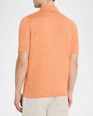 Brunello Cucinelli Men's Linen and Cotton Heathered Polo Shirt | Thumbnail 36 Brunello Cucinelli Men's Linen and Cotton Heathered Polo Shirt | Thumbnail 36