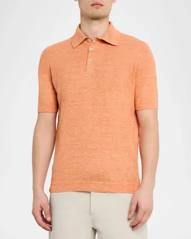 Brunello Cucinelli Men's Linen and Cotton Heathered Polo Shirt | Thumbnail 37 Brunello Cucinelli Men's Linen and Cotton Heathered Polo Shirt | Thumbnail 37