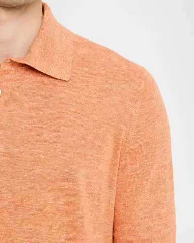 Brunello Cucinelli Men's Linen and Cotton Heathered Polo Shirt | Thumbnail 38 Brunello Cucinelli Men's Linen and Cotton Heathered Polo Shirt | Thumbnail 38